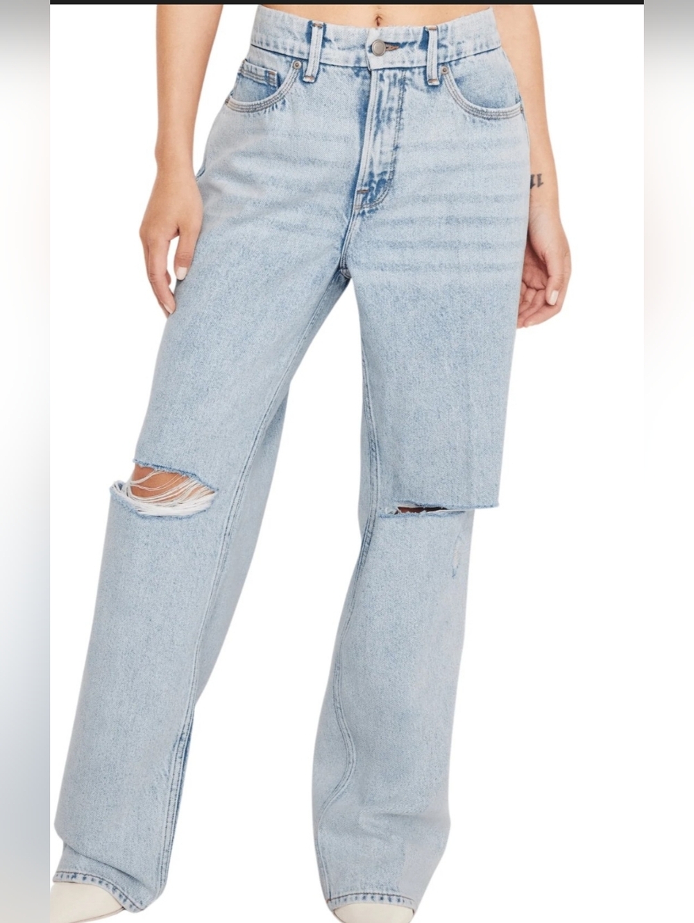 Good American Light Wash Distressed Jeans Juniors Size 15 Relaxed Denim GUC